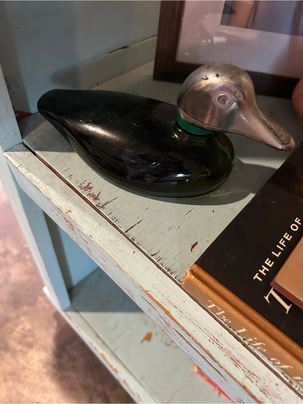 Avon Black Glass Duck Figurine with Silver Head